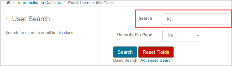 A search query is entered in the search field on the user search page.